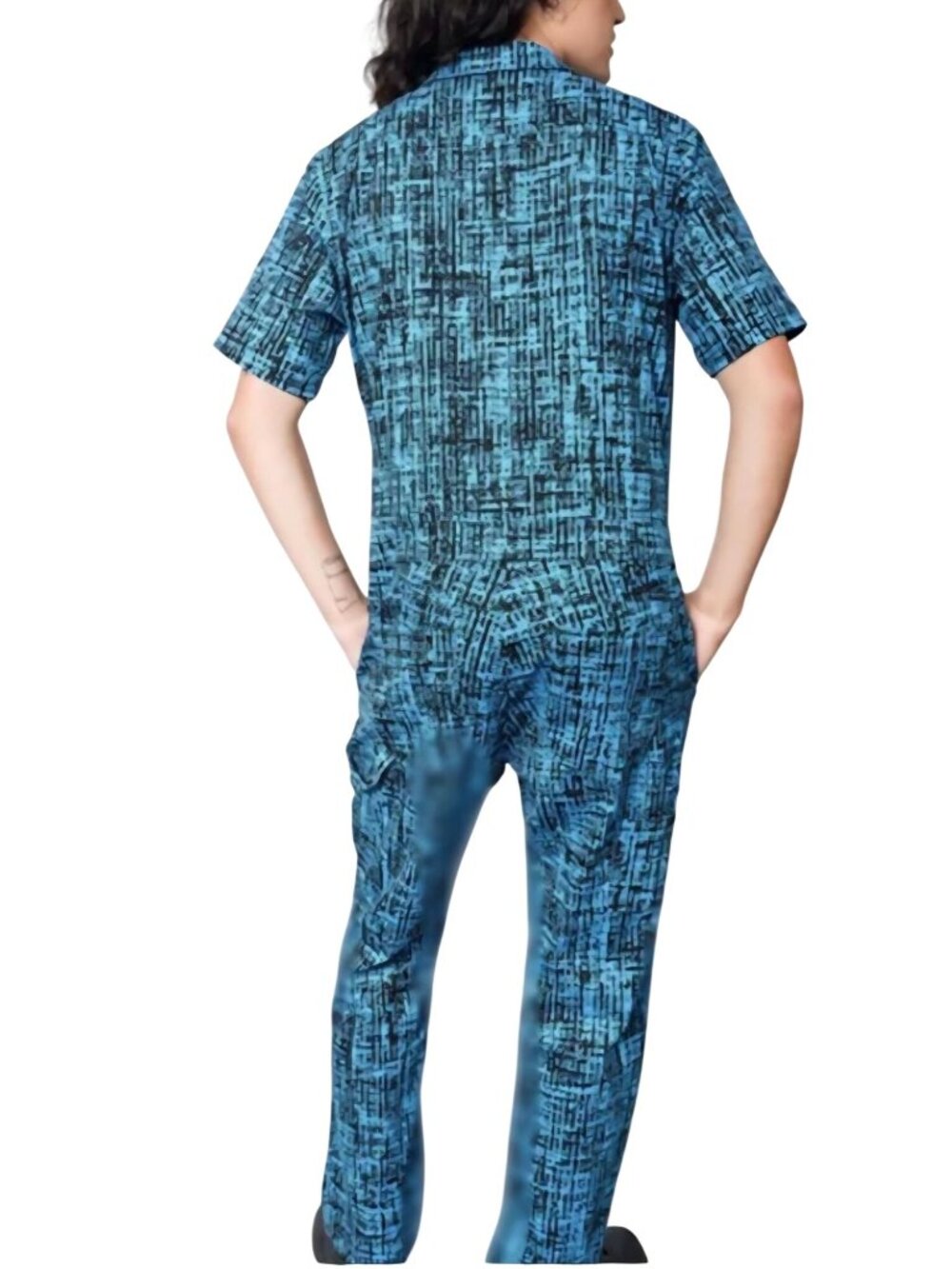 Wildfang The Essential Short Sleeve Coveralls Jumpsuit Blue Black Print Size XL - Picture 4 of 11